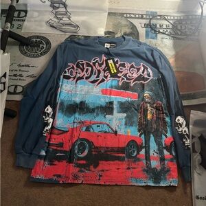 Graphic Long Sleeve Tee - Blue and Red